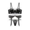 Conjunto sujetador tanga y liguero red semitransparente