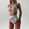 Conjunto sujetador brasileña y liguero transparente ajustable
