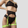 Conjunto sujetador brasileña y liguero transparente ajustable