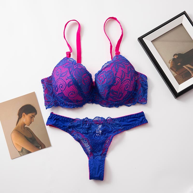 Conjunto sujetador push-up y tanga bicolor encaje - Conjunto - atrevido, conjunto, encaje, Mujer, sujetador, tanga, tradicional - 365Briefs -