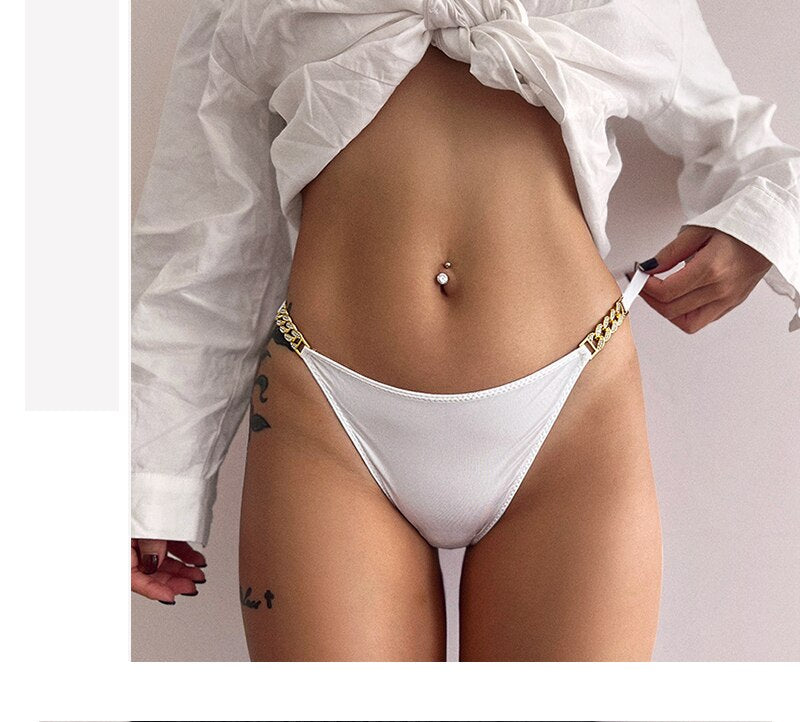 Tanga seda con cadena dorada - Tanga - atrevido, metalico, Mujer, seda, tanga, tradicional - 365Briefs -
