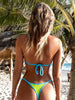 Bañador tanga neon ajustable con perla