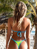 Bañador tanga neon ajustable con perla