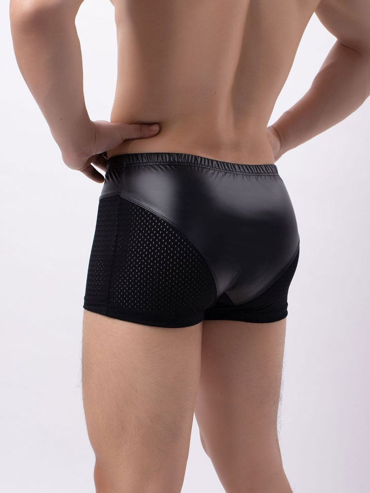 Boxer piel y red con bolsa frontal - Boxer - atrevido, boxer, bulge, Hombre, leather, Piel, red, sexy - 365Briefs -