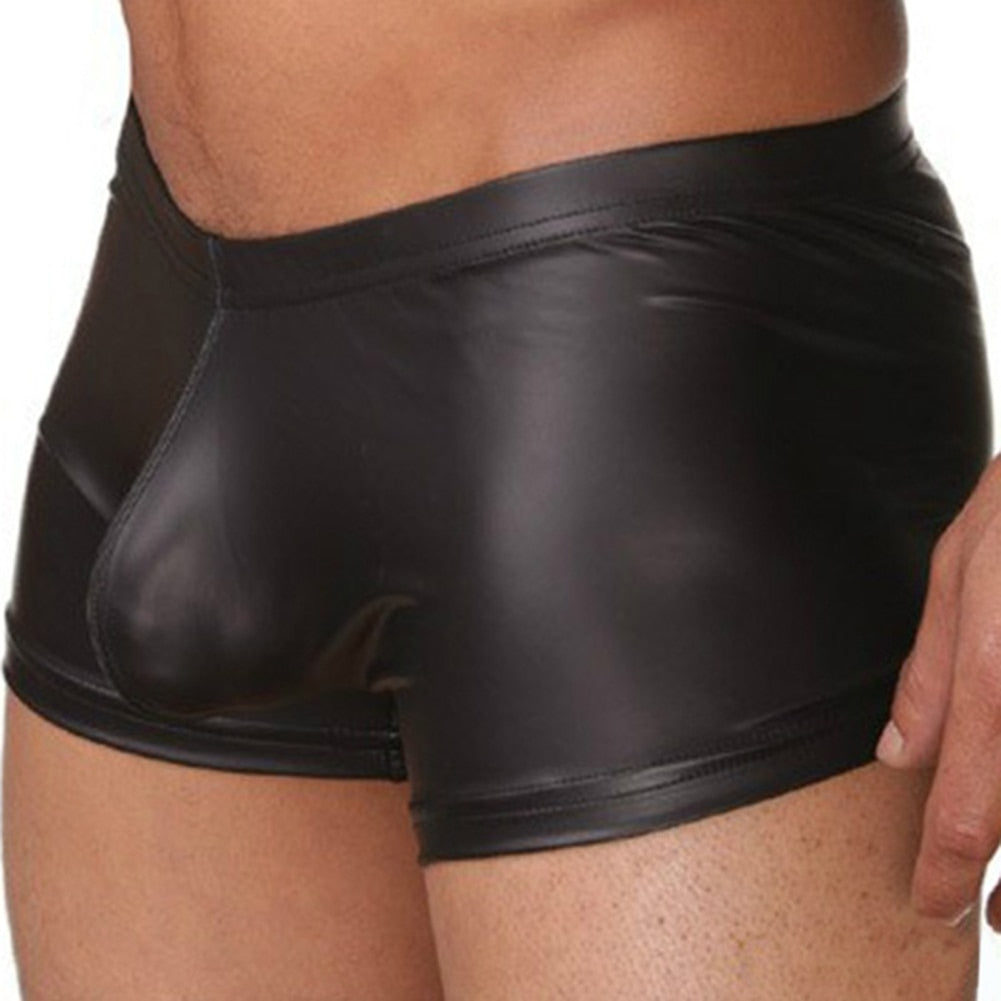 Boxer de piel negro con bolsa frontal - Boxer - atrevido, autopostr_pinterest_48602, boxer, bulge, comfort, Hombre, leather, piel, tradicional - 365Briefs -